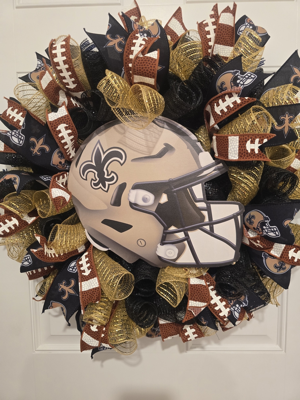W161 – NOLA Saints Football Wreath
Handmade New Orleans Saints football wreath f